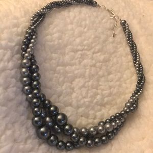 Three Strand 18” Beaded Necklace, Gray and Silver